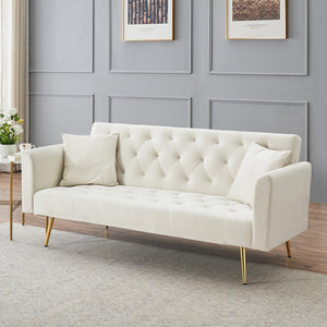 71" Convertible Velvet Sofa Bed Futon with Adjustable Backrest & Chrome Legs