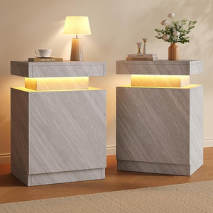 LED Nightstand with Storage Cabinet — Set of 2