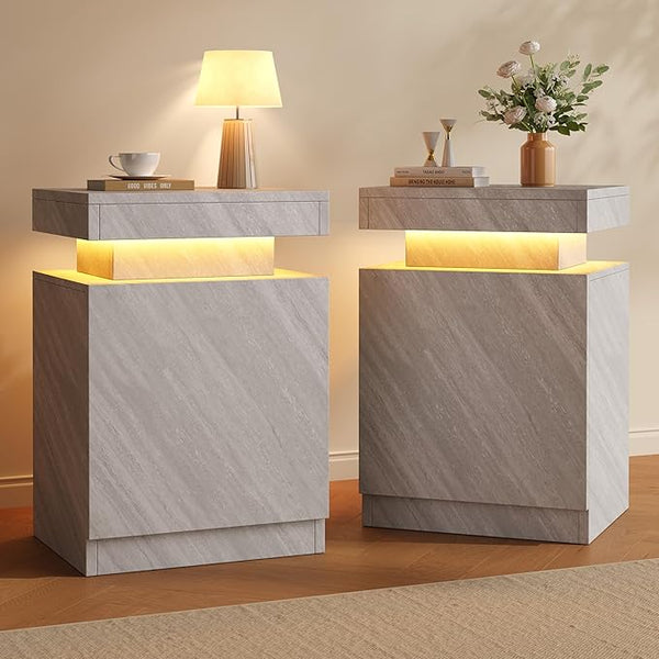 LED Nightstand with Storage Cabinet — Set of 2