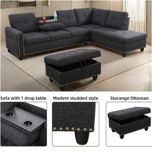 L-Shaped Modular Sectional Sofa with Ottoman Storage