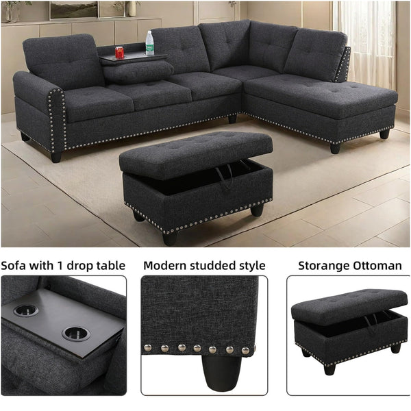 L-Shaped Modular Sectional Sofa with Ottoman Storage