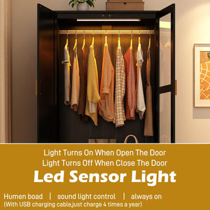 2-Door Wardrobe with LED & Mirror