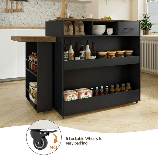 Rolling Kitchen Island with Extendable Countertop & Storage