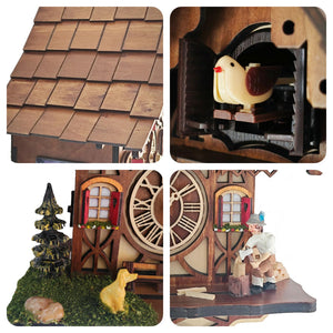 Cuckoo Clock for Wall – 12 Melodies, Night Mode, Handcrafted Wooden House