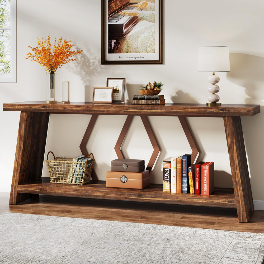 2-Tier Farmhouse Console Table, 70.86" Entryway Sofa Table