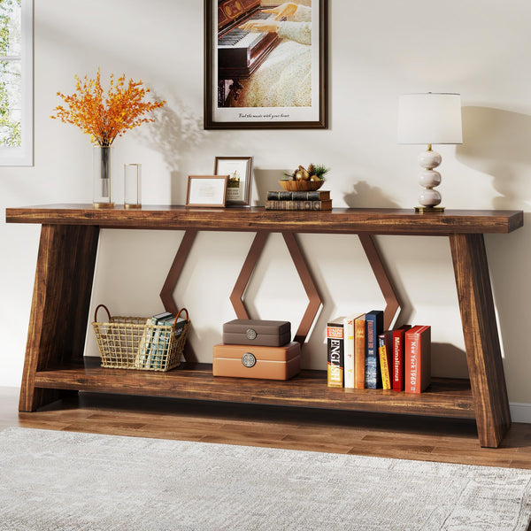 2-Tier Farmhouse Console Table, 70.86" Entryway Sofa Table