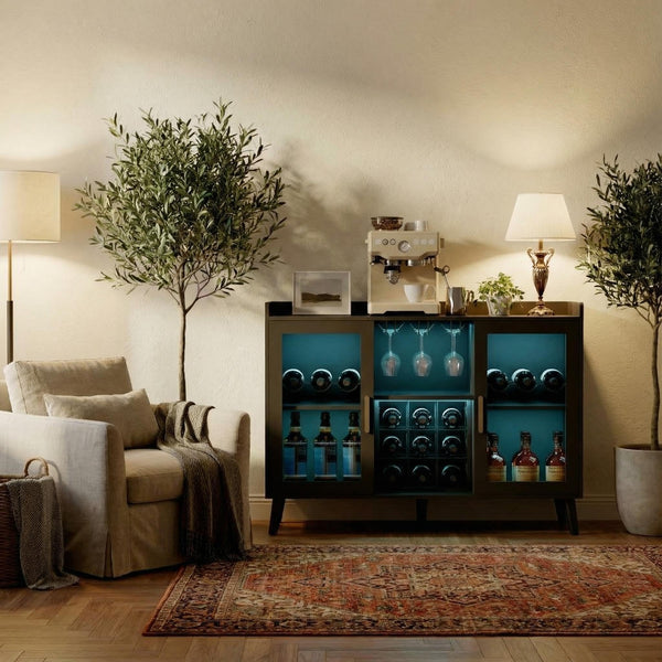 Modern Wine Bar Cabinet with LED Lighting