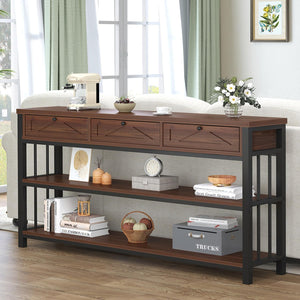 55-Inch Console Table with 3 Drawers and Open Shelves