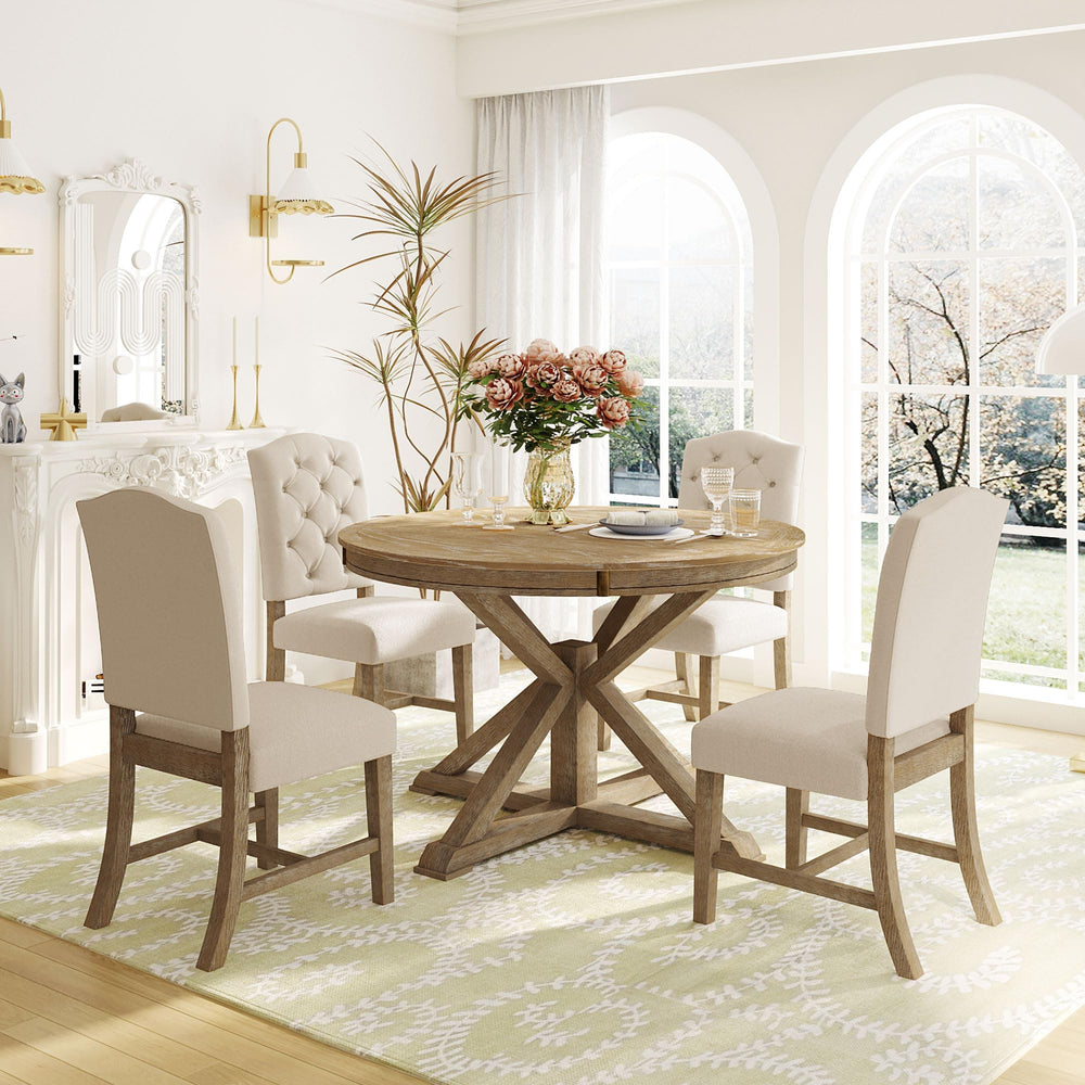 5-Piece Extendable Oval Dining Table Set with 4 Upholstered Chairs