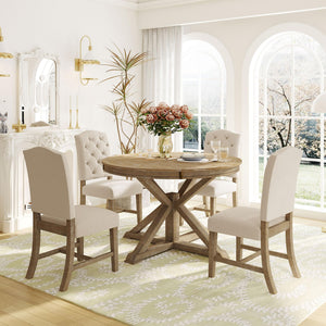 5-Piece Extendable Oval Dining Table Set with 4 Upholstered Chairs