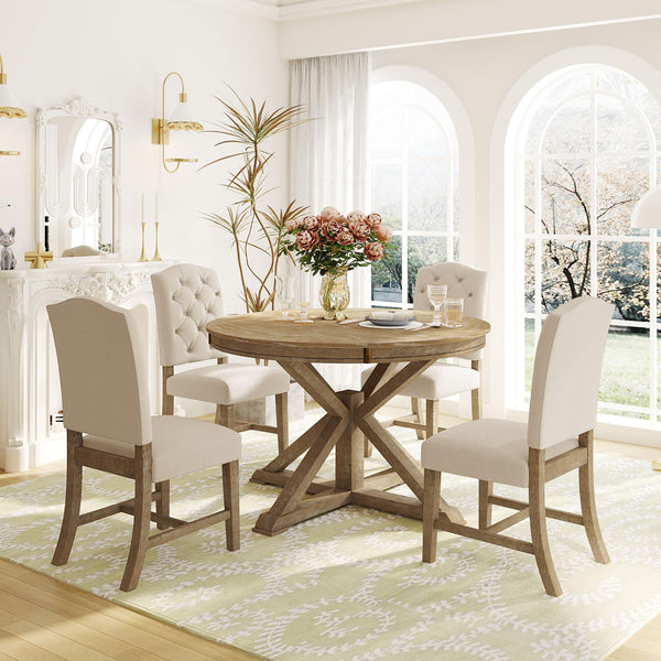 5-Piece Extendable Oval Dining Table Set with 4 Upholstered Chairs