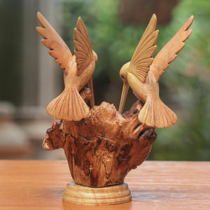 Handcarved Wood Hummingbird Sculpture – Rustic Animal Figurine Decor