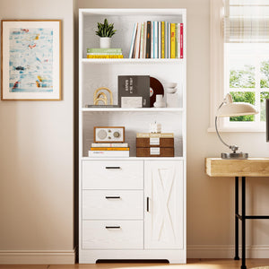 71-Inch Tall Bookcase with Cabinet and 3 Drawers