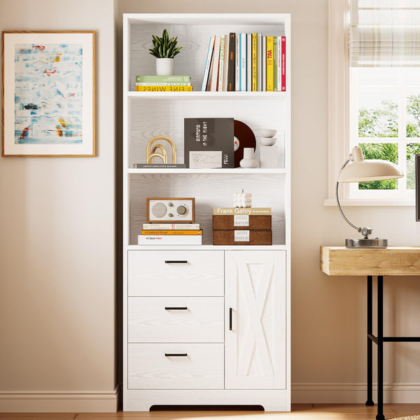 71-Inch Tall Bookcase with Cabinet and 3 Drawers