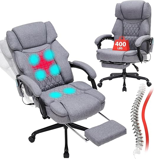 Massage Office Chair with Footrest, Heat & Recliner – 400 lbs Capacity