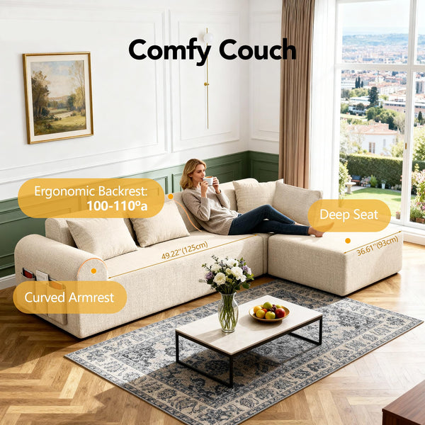 4-Piece L-Shaped Modular Sectional Sofa with Ottoman