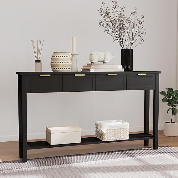 60" Console Table with 4 Drawers & Open Shelf