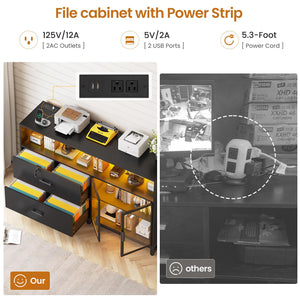 59" File Cabinet with 2 Drawers, Lock & Power Outlets