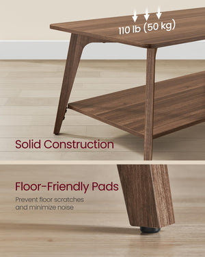 2-Tier Coffee Table with Storage & Tapered Legs