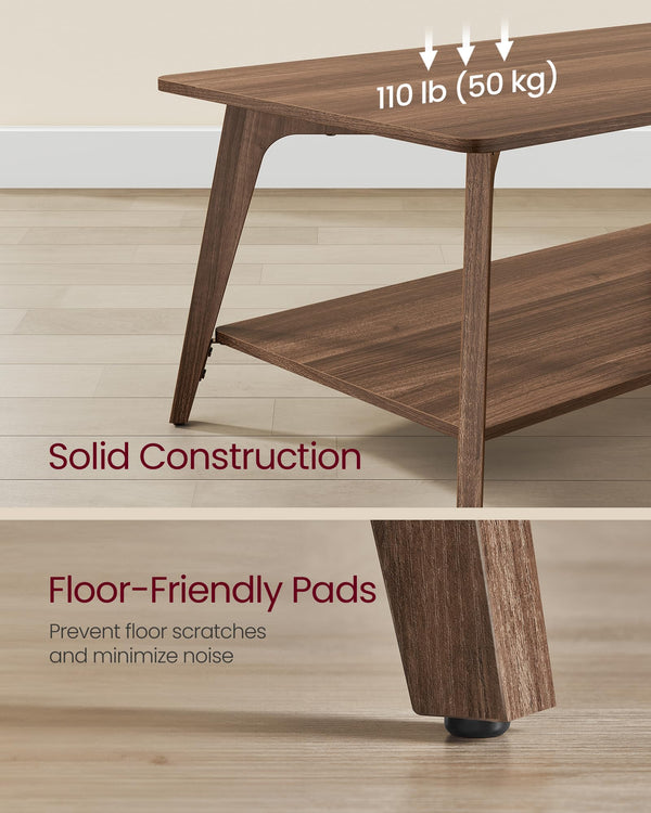 2-Tier Coffee Table with Storage & Tapered Legs