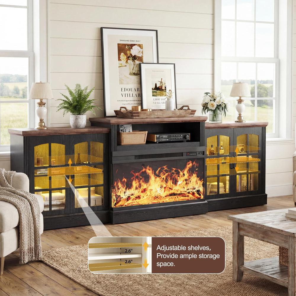 97" Fireplace TV Stand with 36" 3-Sided Glass Electric Fireplace – Fits TVs Up to 100"
