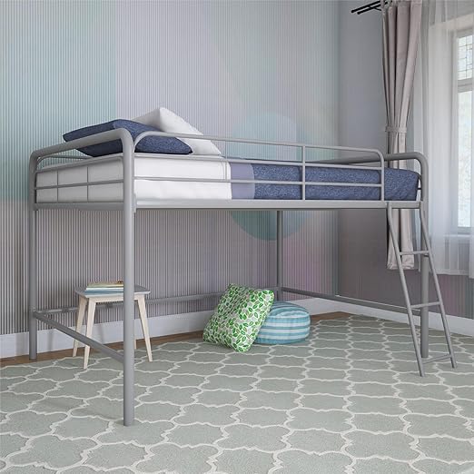 Junior Metal Loft Bed with Ladder & Guardrails – Twin & Full