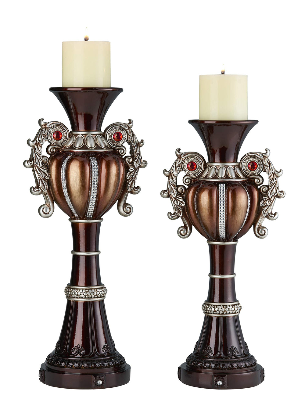Pumpkin Polyresin Candleholder Set – Silver, Brown & Bronze with Ruby Gems