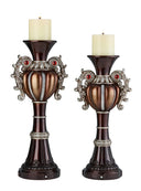 Pumpkin Polyresin Candleholder Set – Silver, Brown & Bronze with Ruby Gems