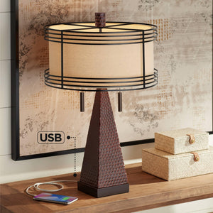 Industrial Farmhouse Table Lamps Set of 2 with USB Port