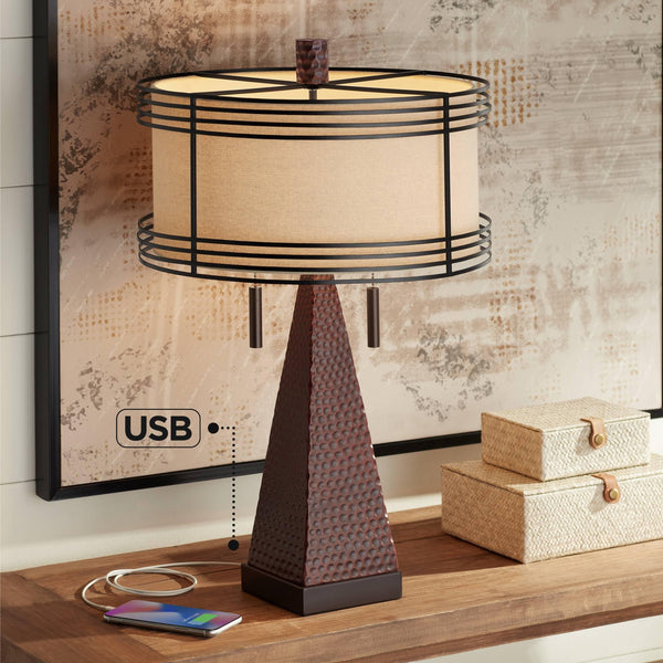 Industrial Farmhouse Table Lamps Set of 2 with USB Port