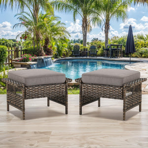 Patio Wicker Ottomans Set of 2 with Cushions