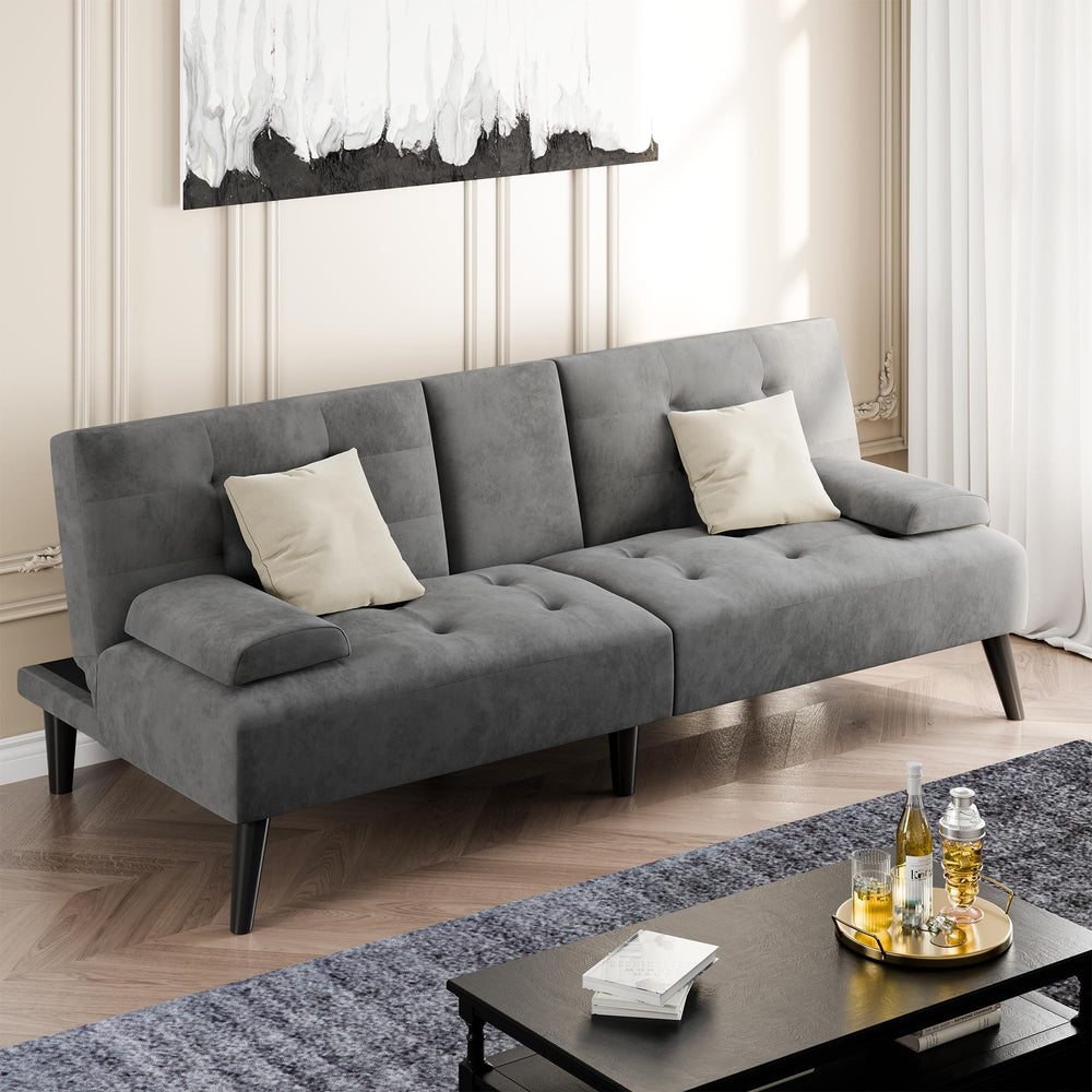 Velvet Futon Loveseat Sofa Bed with Adjustable Backrest