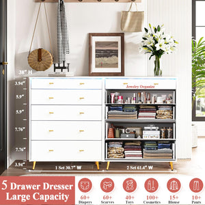 5-Drawer Dresser with LED Lights and Tempered Glass Top