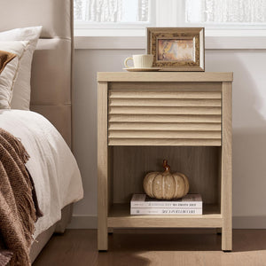 Fluted Nightstand Set of 2 with Drawer & Storage Shelf