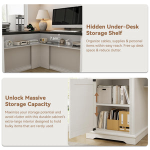 L-Shaped Farmhouse Executive Desk with Drawers & Charging Station