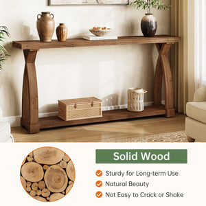 63-Inch Solid Wood Console Table with 2-Tier Storage