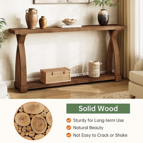 63-Inch Solid Wood Console Table with 2-Tier Storage