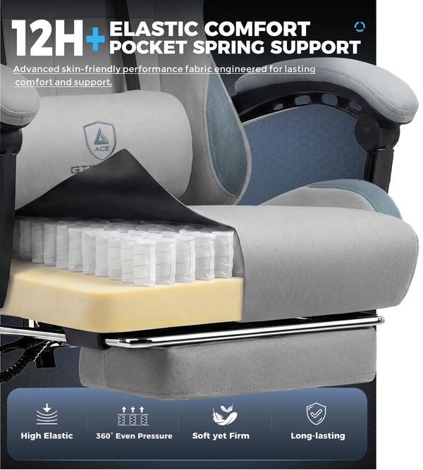 Fabric Gaming Chair with Pocket Spring Cushion