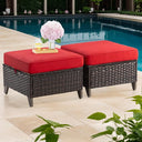 Patio Ottoman Set of 2 – All Weather Outdoor Rattan Footstools with Removable Cushions