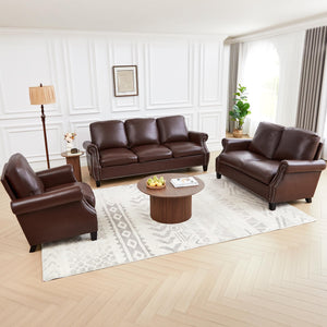 3-Piece PU Leather Sofa Set with Nailhead Trim