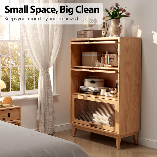 Solid Wood Bookcase with Glass Doors, 3-Shelf