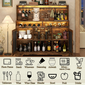 Wine Bar Cabinet with LED Light & Glass Holder