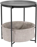 Round Metal End Table with Fabric Storage Bin
