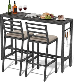 3-Piece Metal High Top Outdoor Bar Set with 2 Cushioned Bar Stools