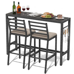 3-Piece Metal High Top Outdoor Bar Set with 2 Cushioned Bar Stools