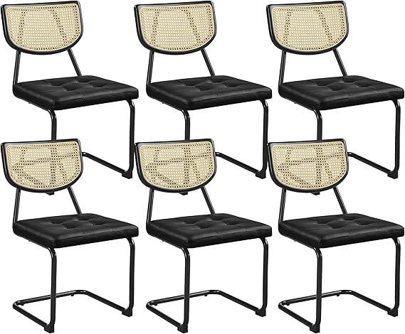 Mid-Century Modern Armless Dining Chairs – Faux Leather, Black