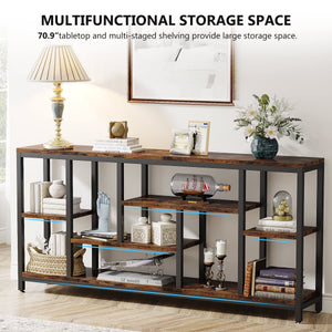 Industrial Console Sofa Table with Storage Shelves