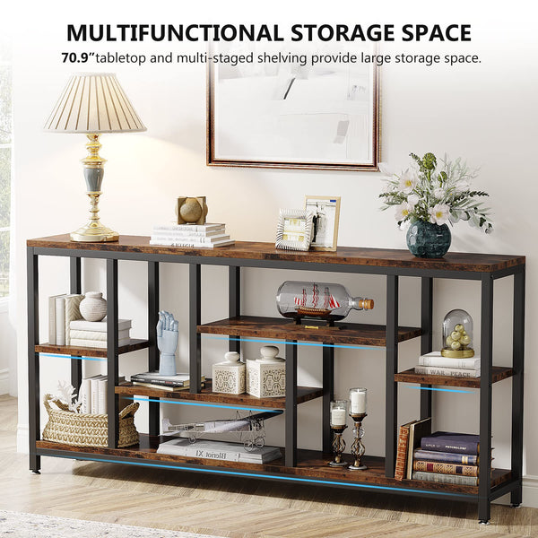 Industrial Console Sofa Table with Storage Shelves