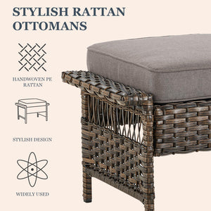 Patio Wicker Ottomans Set of 2 with Cushions