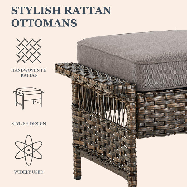 Patio Wicker Ottomans Set of 2 with Cushions